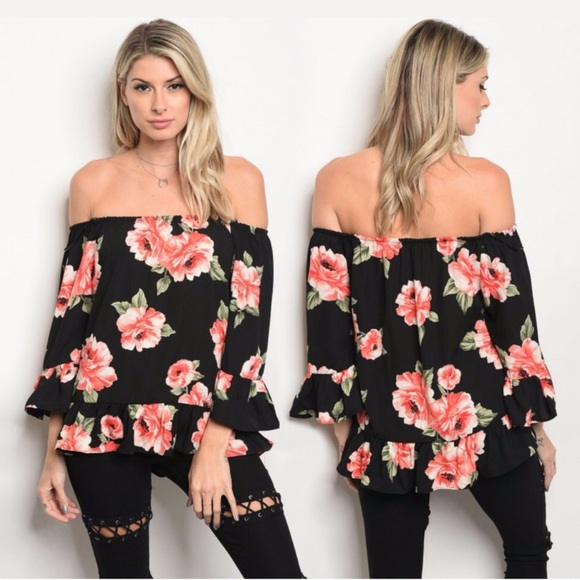 FLORAL RUFFLE OFF THE SHOULDER BELL SLEEVE TOP - Picture 8 of 8